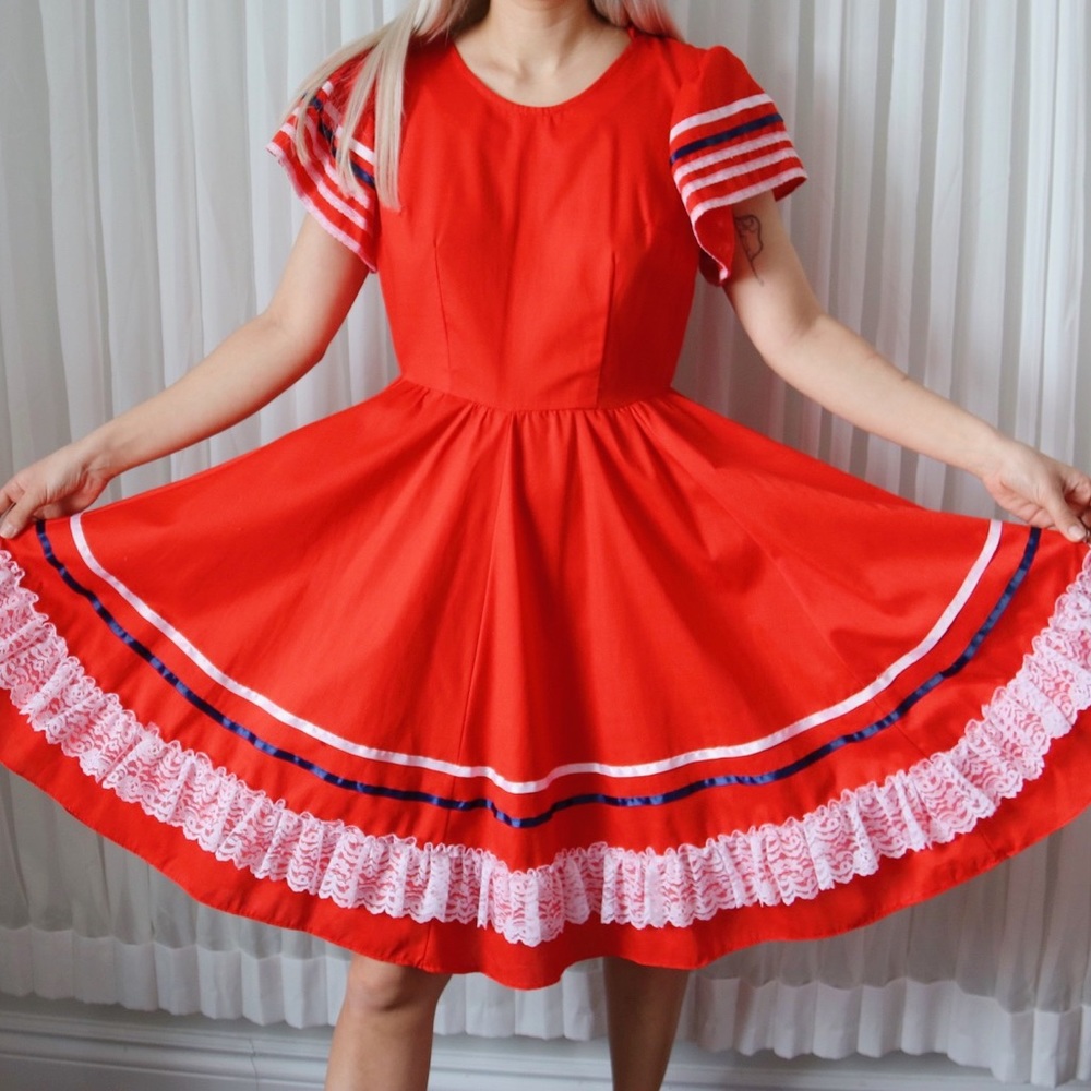 Vintage Red Square Dancing Dress